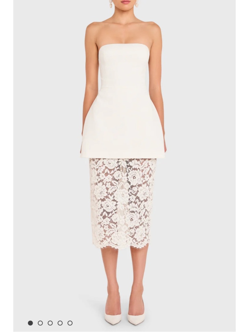 Amanda Smith Strapless White Lace Midi Dress